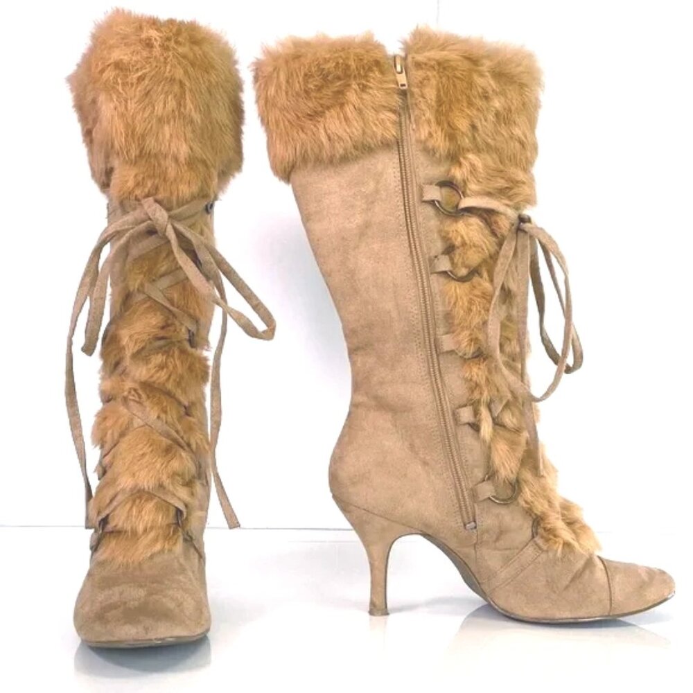 Vintage Y2K Real Fur Heel Boots 8 - Picture 2 of 16